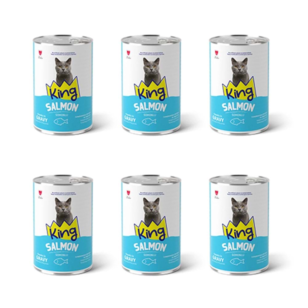 King Sos İçerisinde Et Parçacıklı Somonlu Kedi Konservesi 400 gr x 6 Adet