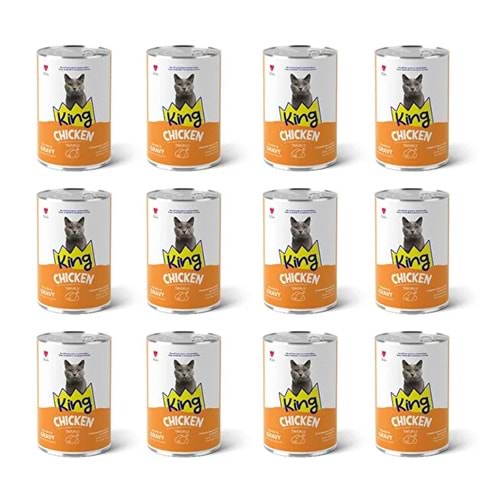 King Sos İçerisinde Et Parçacıklı Tavuklu Kedi Konservesi 400 gr x 12 Adet